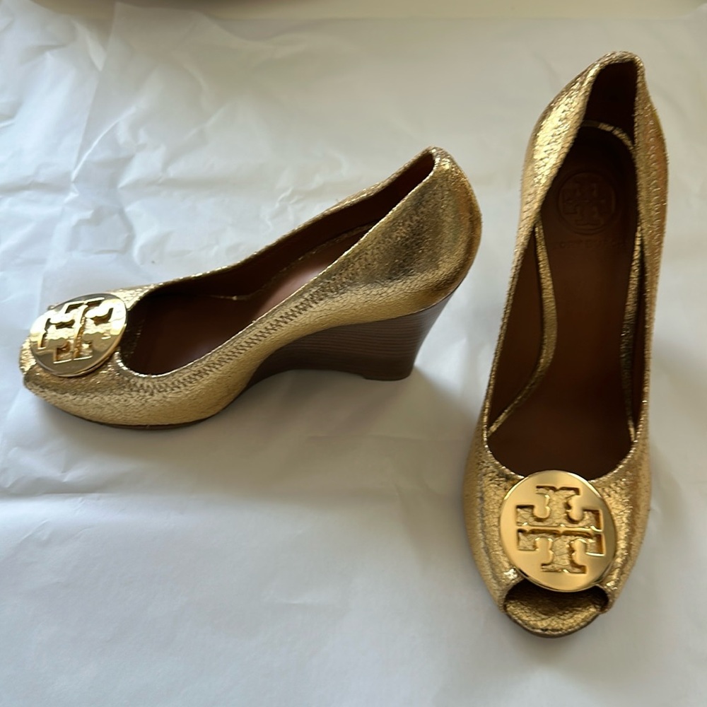 Tory Burch Gold Wedge Heels